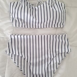 Striped Criss Cross Top With High Waist Bikini